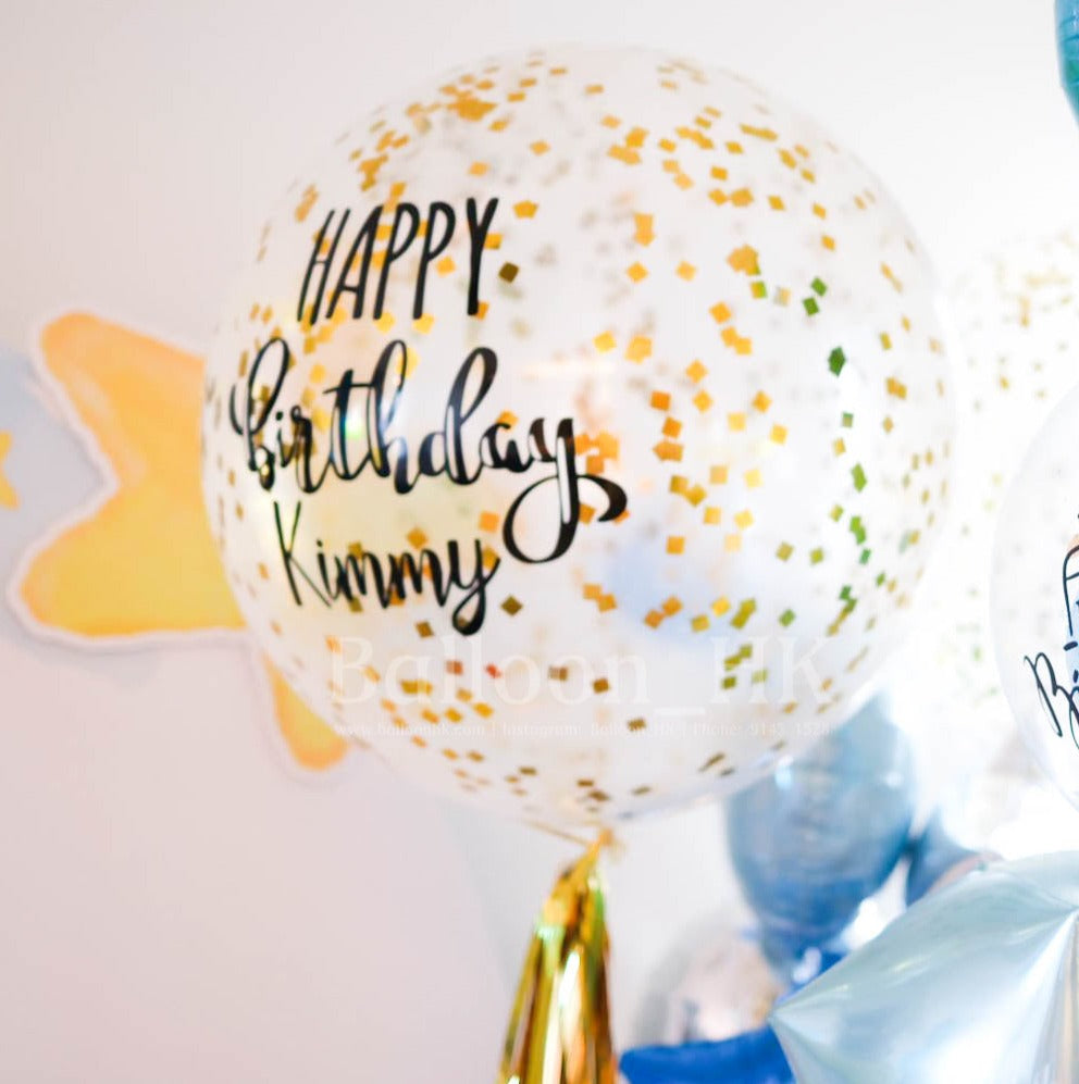 36" 橡膠閃閃透明氣球+4節流蘇 - Message